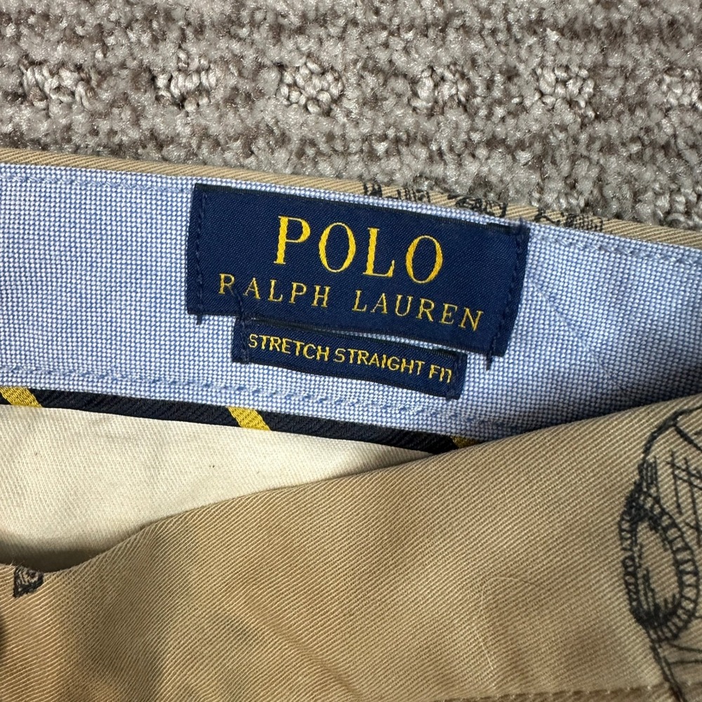 Polo Ralph Lauren Mens 32x30 Khaki Collegiate Graphic Print Straight Fit Chinos - Picture 3 of 9